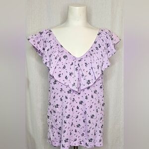 LOFT Ann‎ Taylor Lavender Floral Ruffle Sleeveless Cotton Top Size XS